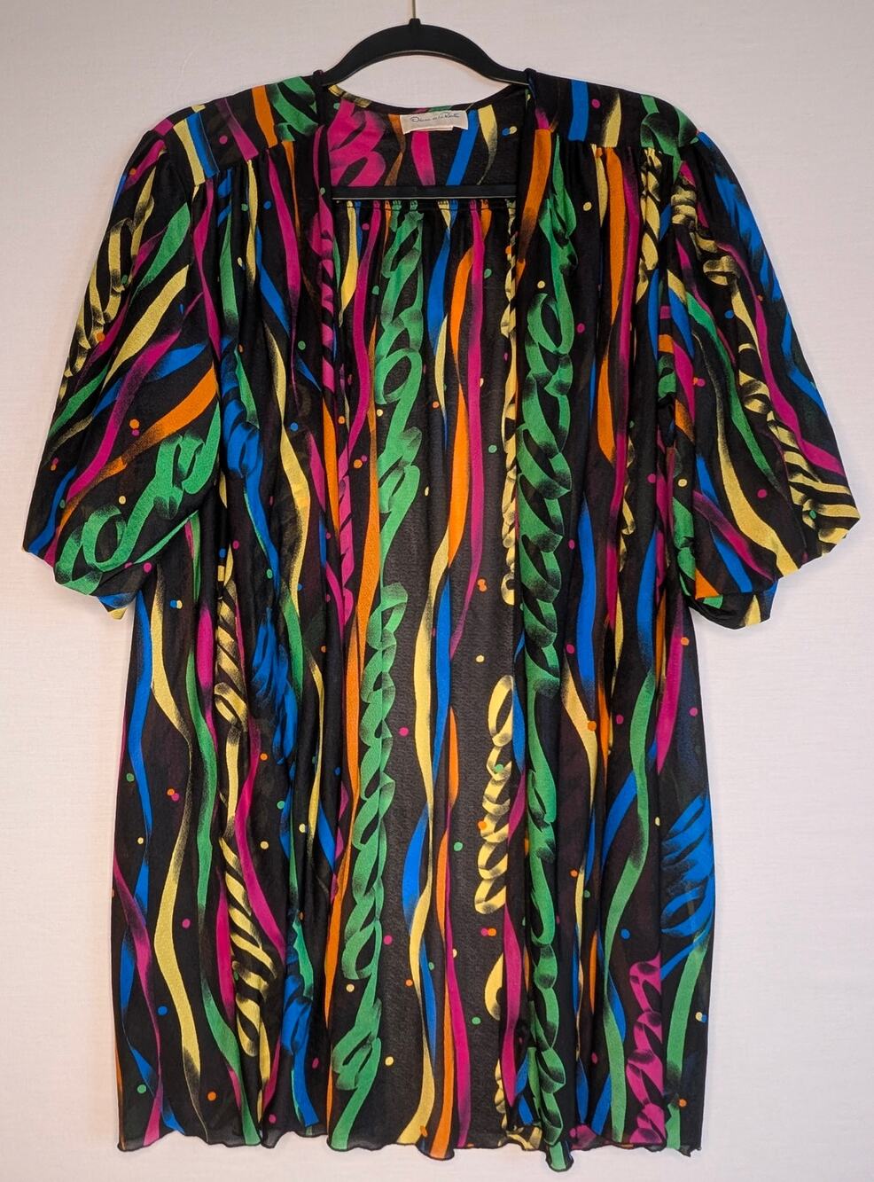 Vintage Oscar de la Renta Med Neon Abstract Mesh Resort Swim Cover Up Cardigan